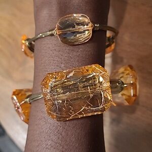 Natural Quartz Crystal Bracelet Wire Handmade Copper Gemstone Vintage Bangle